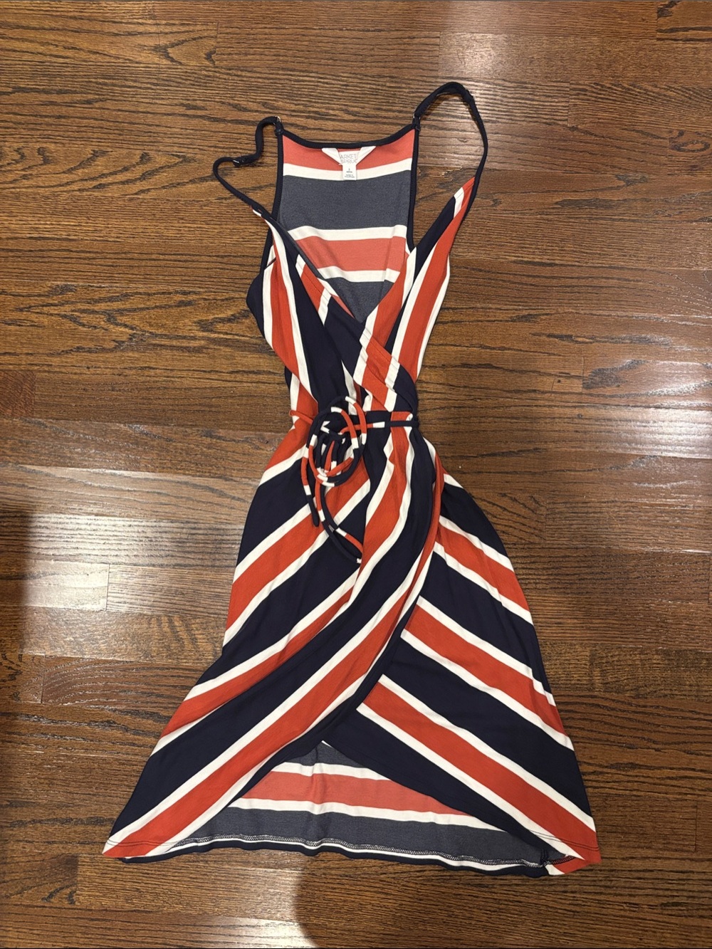 Striped Wrap Sundress in Navy, Rust & White